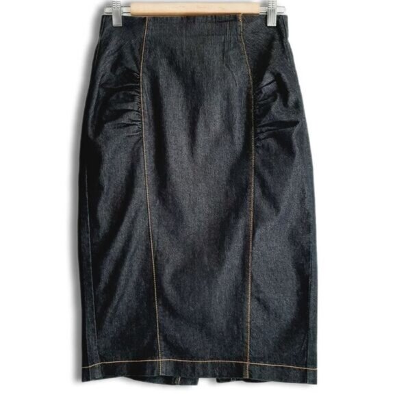 BISOU BISOU Y2K Blue Jeans Fitted High-Waist Pencil Midi Length Skirt Sz 6 - Picture 1 of 10